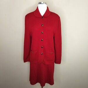 St. John Vintage Red Skirt Suit Size 8 Santana Knit Jacket Blazer Set